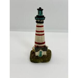 VTG Lighthouse & Keeper Figurine Nautical Coastal Decor Red‎ White Striped Resin